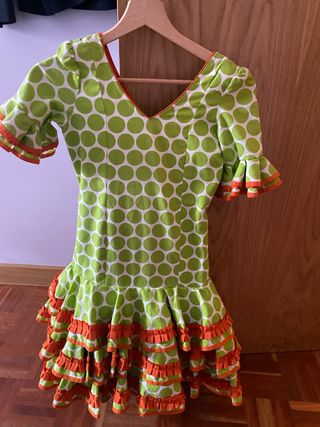 Vestido Flamenca Niña Verde y Naranja