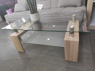 Mesa de centro cristal y madera