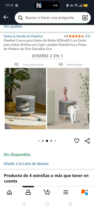 Casa para gato tipo mimbre gris