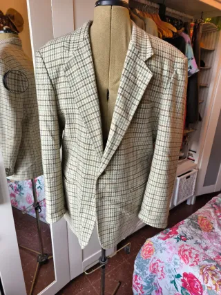 Americana Vintage Cuadros Beige y Verde