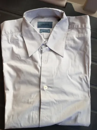 Camisa Zara Gris claro Manga Larga 100% Algodón