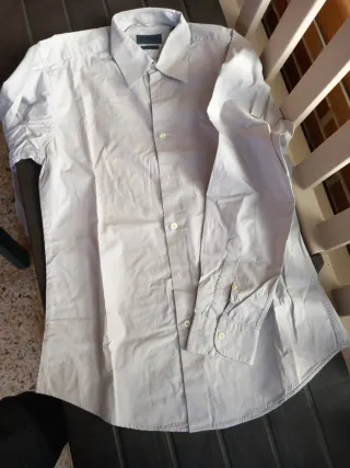 Camisa Zara Gris claro Manga Larga 100% Algodón