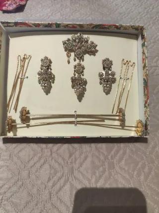 Conjunto Joyas Doradas Perlas Niña Fallera.
