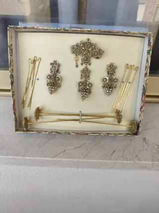 Conjunto Joyas Doradas Perlas Niña Fallera.