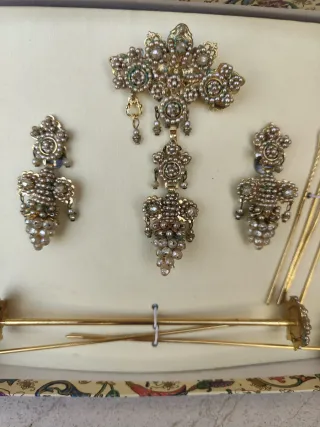 Conjunto Joyas Doradas Perlas Niña Fallera.