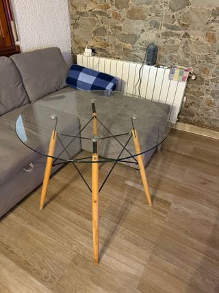 Mesa redonda cristal y madera