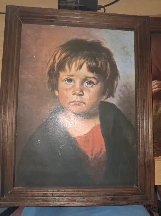 Cuadro niño llorando madera