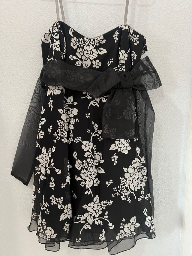 Vestido fiesta floral negro talla L