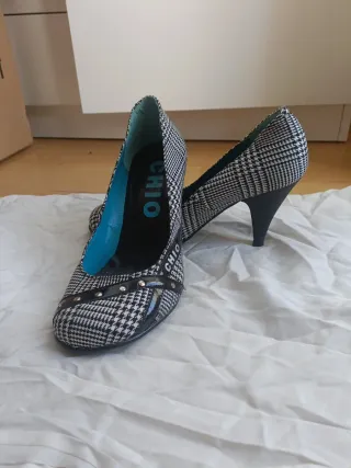Zapatos de tacón estampado pata de gallo