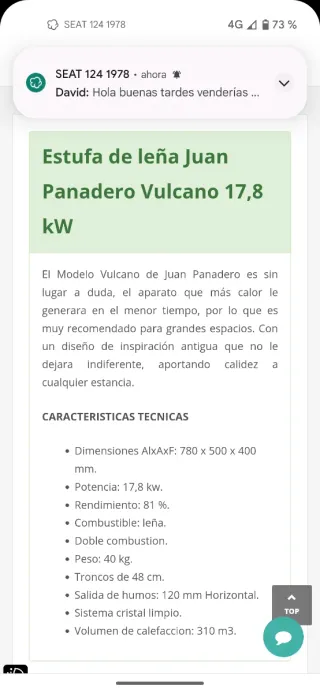Estufa Leña Juan Panadero Vulkano Mejorada