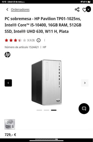 ordenador HP Pavilion PC Intel Core i5 pantalla LG