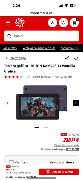 Huion Kamvas 13 Tableta Gráfica Negra con base .