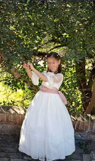 Vestido de Comunión Blanco y Rosa
