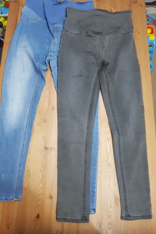 Pantalones premamá vaqueros azul y gris