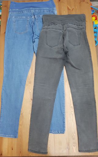 Pantalones premamá vaqueros azul y gris