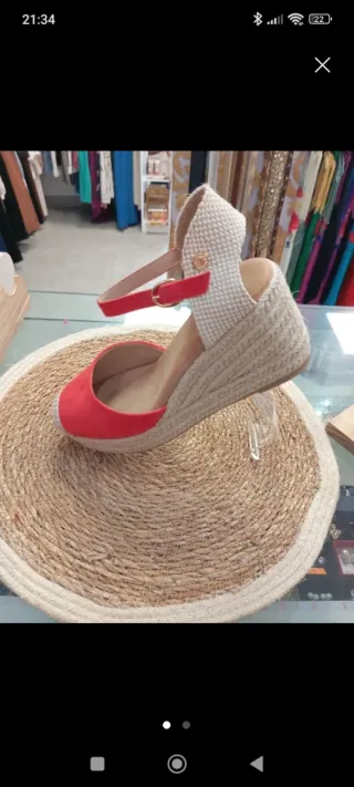 Zapatillas esparto cuña rojo