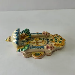 Piccola acquasantiera ceramica smaltata con croce