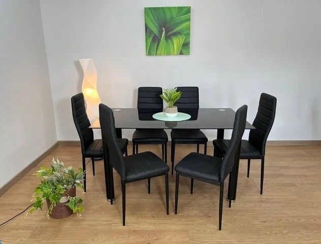 Sala da pranzo nera con 6 sedie NUOVA!!! 140x75