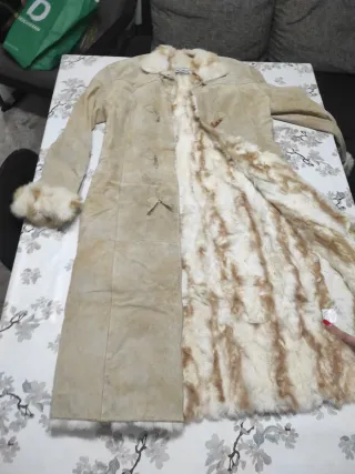 Chaquetón piel mujer beige y marrón