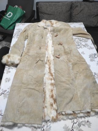 Chaquetón piel mujer beige y marrón