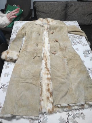 Chaquetón piel mujer beige y marrón