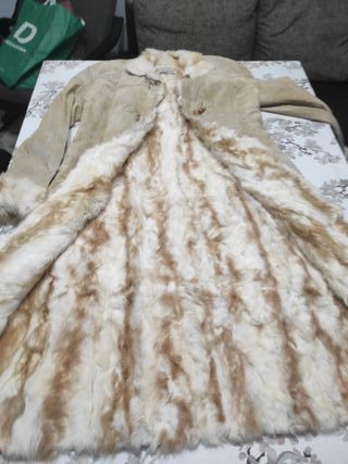 Chaquetón piel mujer beige y marrón