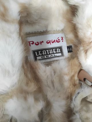 Chaquetón piel mujer beige y marrón