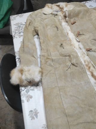 Chaquetón piel mujer beige y marrón
