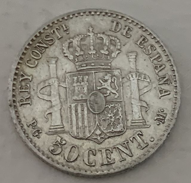 Moneda de 50 CTMS. de Alfonso XIII 1892 Plata