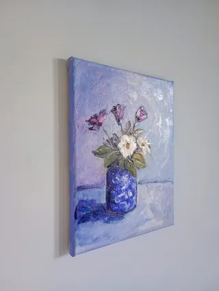 Dipinto astratto vaso fiori su tela