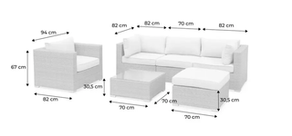 Set divano e poltrona da giardino a 5 posti.