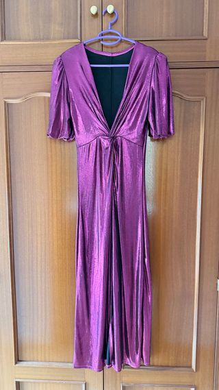 Vestido midi brillante de fiesta color rosa/morado