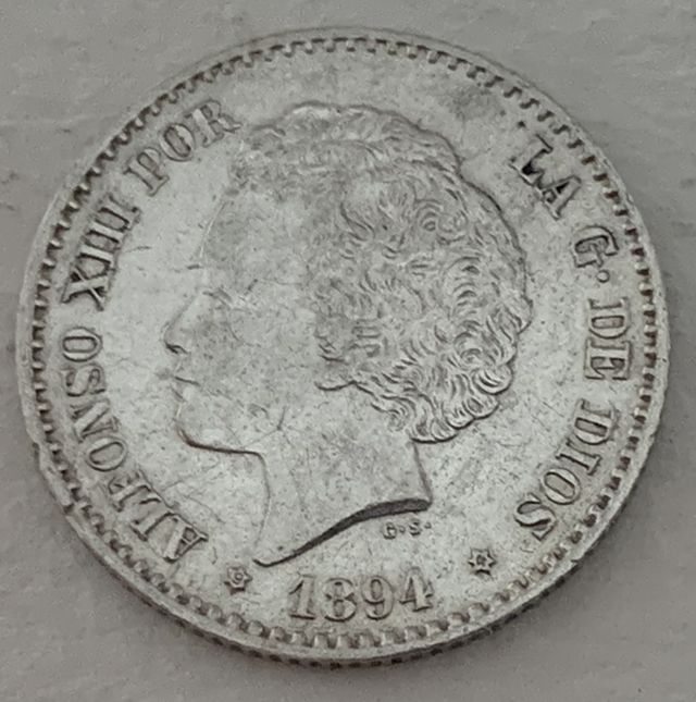 MONEDA DE 50 CTMS. de ALFONSO XIII 1894 (Plata).
