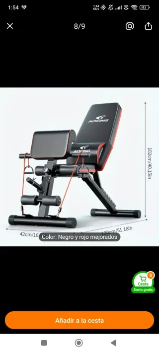 Banco de Gimnasio ADKING Negro/Rojo