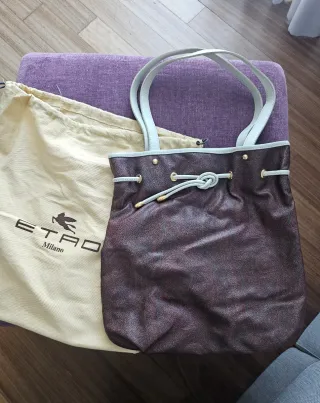 Borsa a spalla Etro paisley marrone e bianco