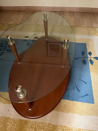 Mesita de centro cristal y madera