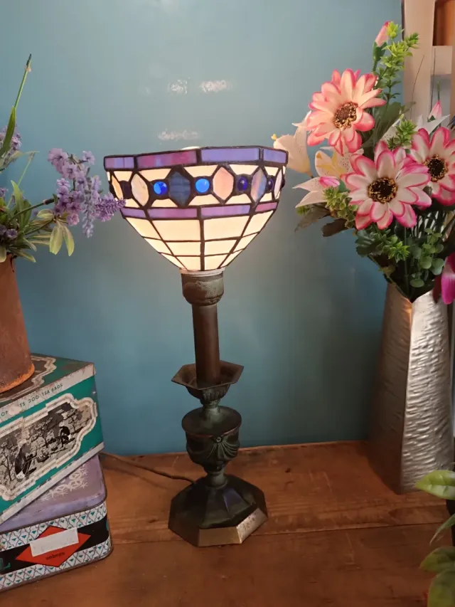 Lámpara Tiffany Cristal pie de bronce
