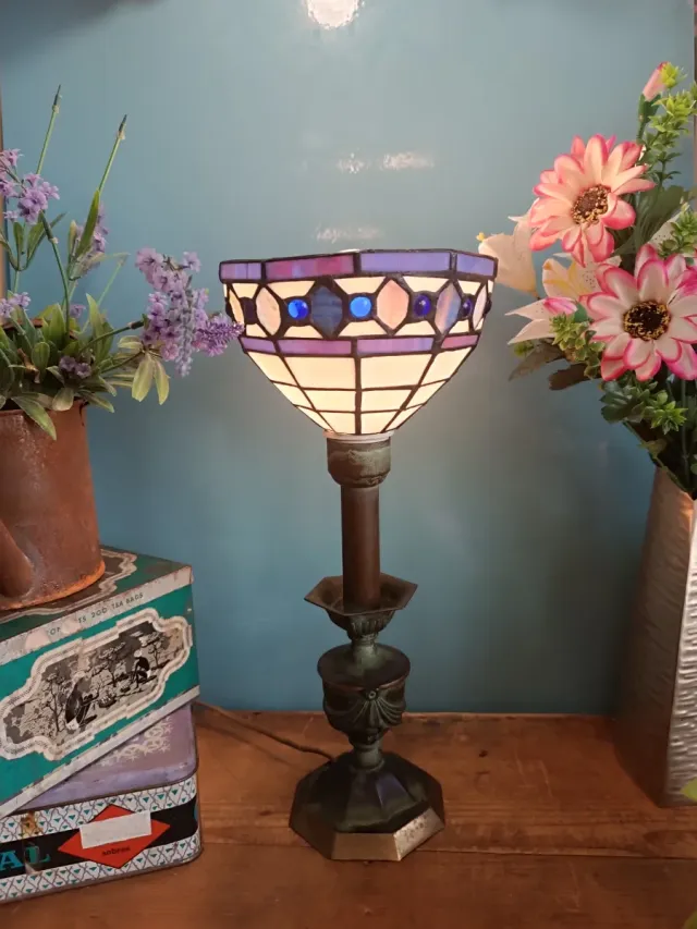 Lámpara Tiffany Cristal pie de bronce