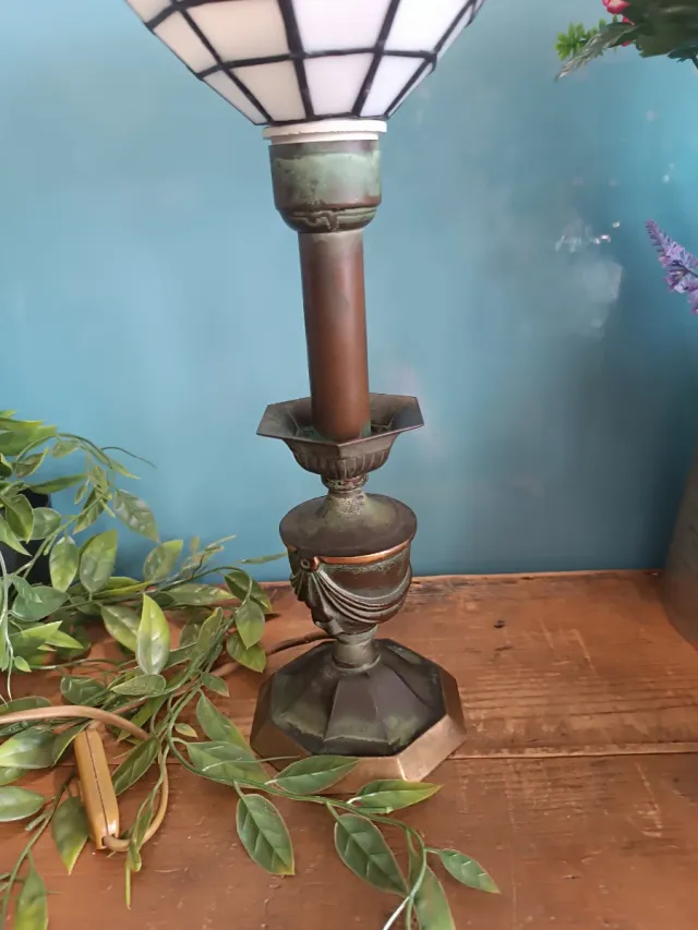 Lámpara Tiffany Cristal pie de bronce