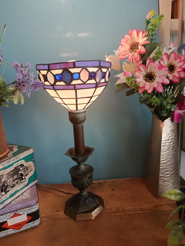 Lámpara Tiffany Cristal pie de bronce