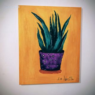 Pintura de cactus en maceta morada