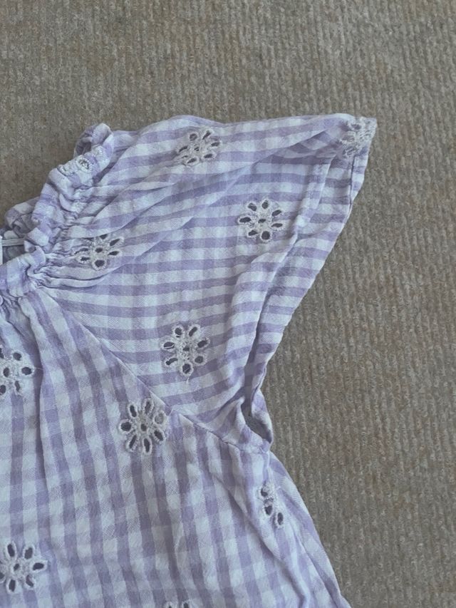 Camisa Zara cuadros lila bordada
