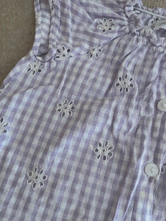 Camisa Zara cuadros lila bordada