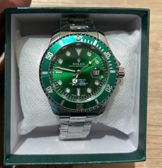 Reloj Acero Plateado Esfera Verde