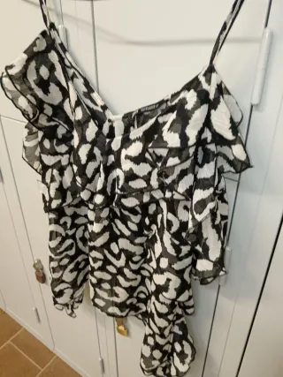 Camisa Zara Estampado Animal Negro Blanco