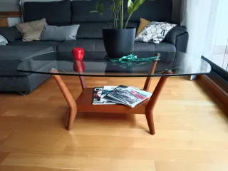 Mesa de centro cristal y madera
