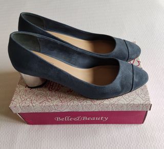 Zapatos tacón azul y plata talla 41