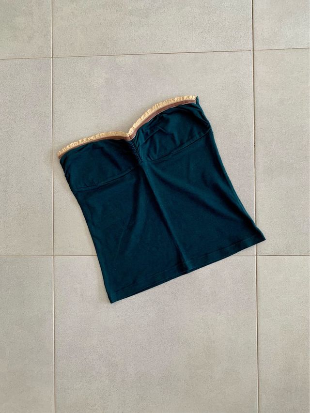 Top palabra de honor Mango verde vintage