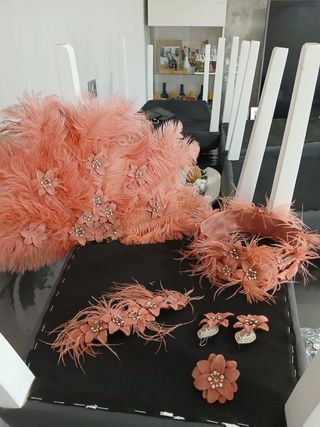 vestido  Plumas salmon