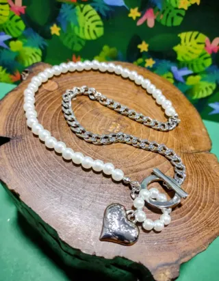 Collar perlas y cadena cubana